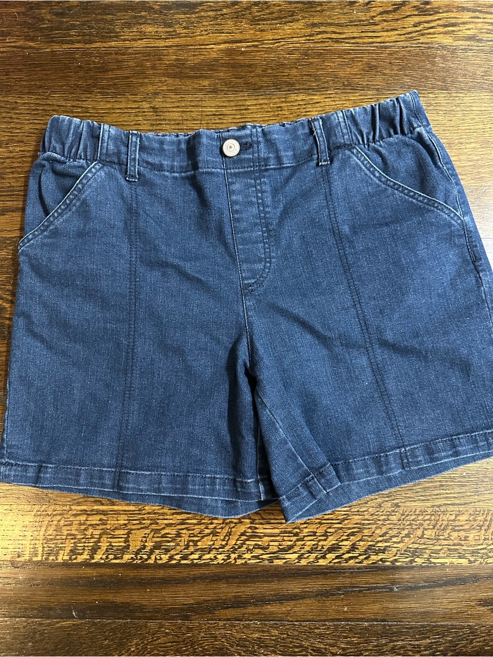 Gloria Vanderbilt Dark Blue Elastic-Waist Denim Shorts